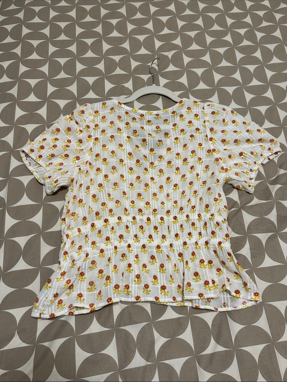 Madewell White Button-Front Floral Peplum Blouse with Orange Flowers Medium - Picture 3 of 6